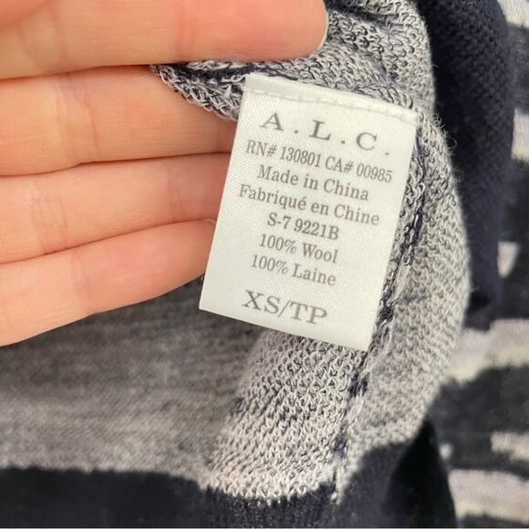 ALC Blue Animal Print Knit Crew Neck Sweater Womens XS Zebra Stripe Sheer Preppy - Picture 4 of 9